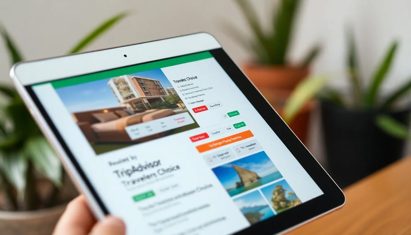 Hotel manager optimizing TripAdvisor reputation with Management Center dashboard showing popularity ranking and review analytics